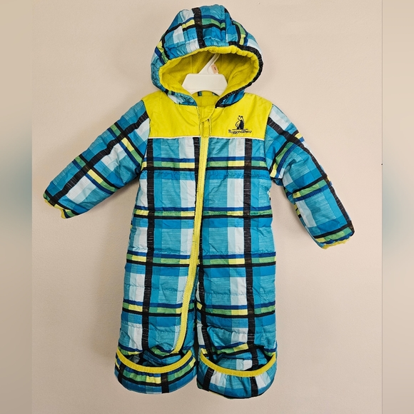 Rugged Bear Snowsuit 3/6 Months Boy Girl Blue Green Insulated Hand/Feet Cover - Picture 1 of 10